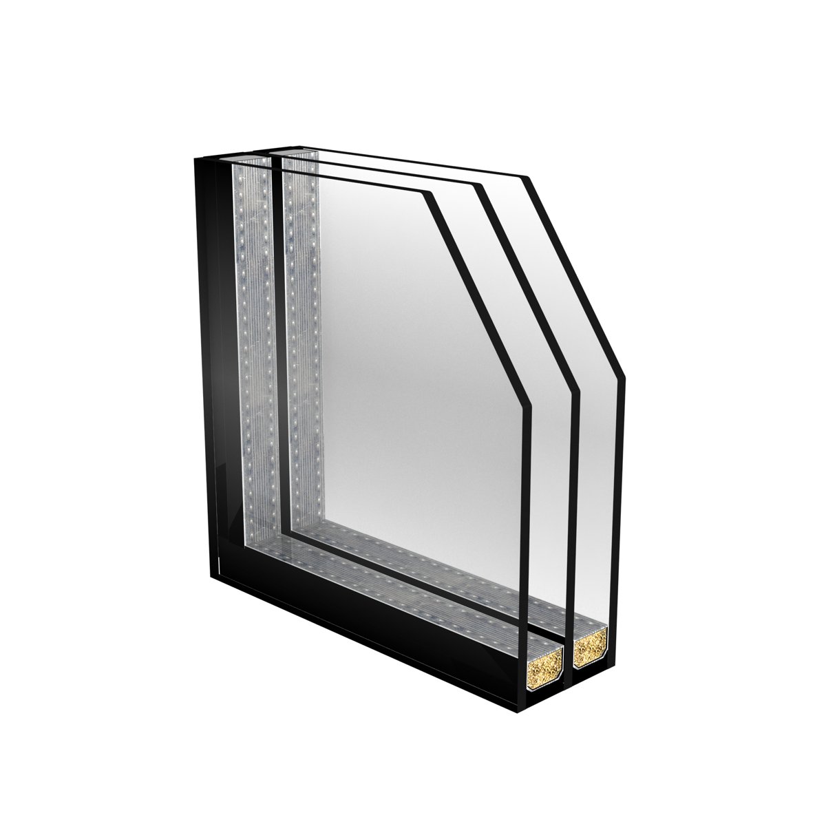 Cross-section of a triple-glazed unit